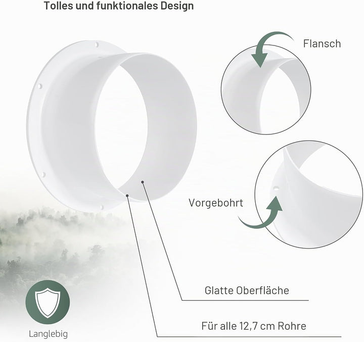 Vent Systems 125 mm 3 Stück Lüftungskanalverbinder Flansch gerade Lüftungsrohr Kunststoff Kanalverbi