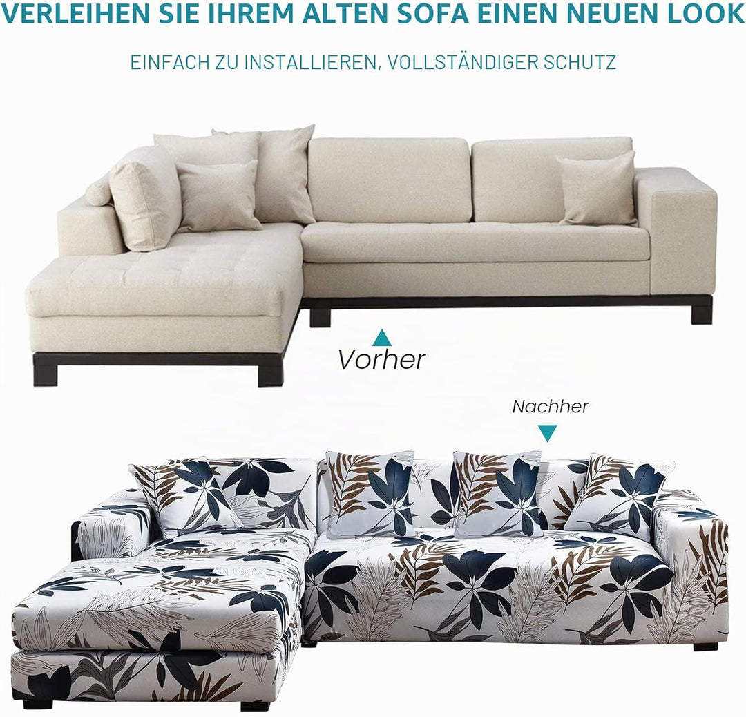 ShowyLive Sofa Überzug Couch Überzug 2er Set für Ecksofa L-Form Sofabezug 3 Sitzer+3 Sitzer, mit 4 S