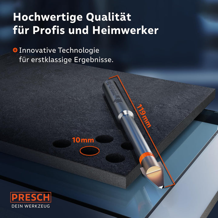 Presch Fliesenbohrer 10mm | Feinsteinzeug Bohrer für Keramik, harte Fliesen, Porzellan und Glas | Pr