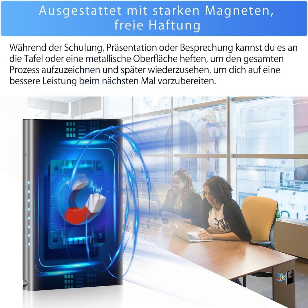 Mini Diktiergerät mit eingebautem Magnet,32GB Tragbares digitales Aufnahmegerät mit OTG-Anschluss, O