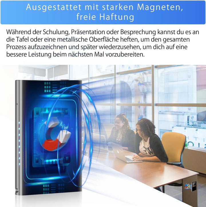 Mini Diktiergerät mit eingebautem Magnet,32GB Tragbares digitales Aufnahmegerät mit OTG-Anschluss, O