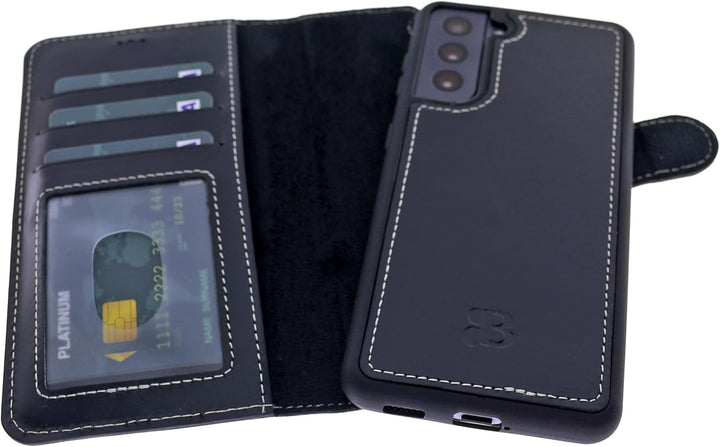 Burkley 2-in-1 Leder Handytasche für Samsung Galaxy S22+ - Abnehmbares Back Cover, 360° Schutz, RFID