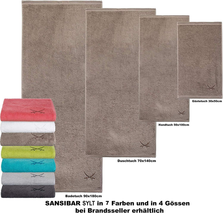 Sansibar Handtuch 4er Set 50x100 cm 100% Baumwolle mit gesticktem Säbel Logo Badtuch Coral 4er Set C