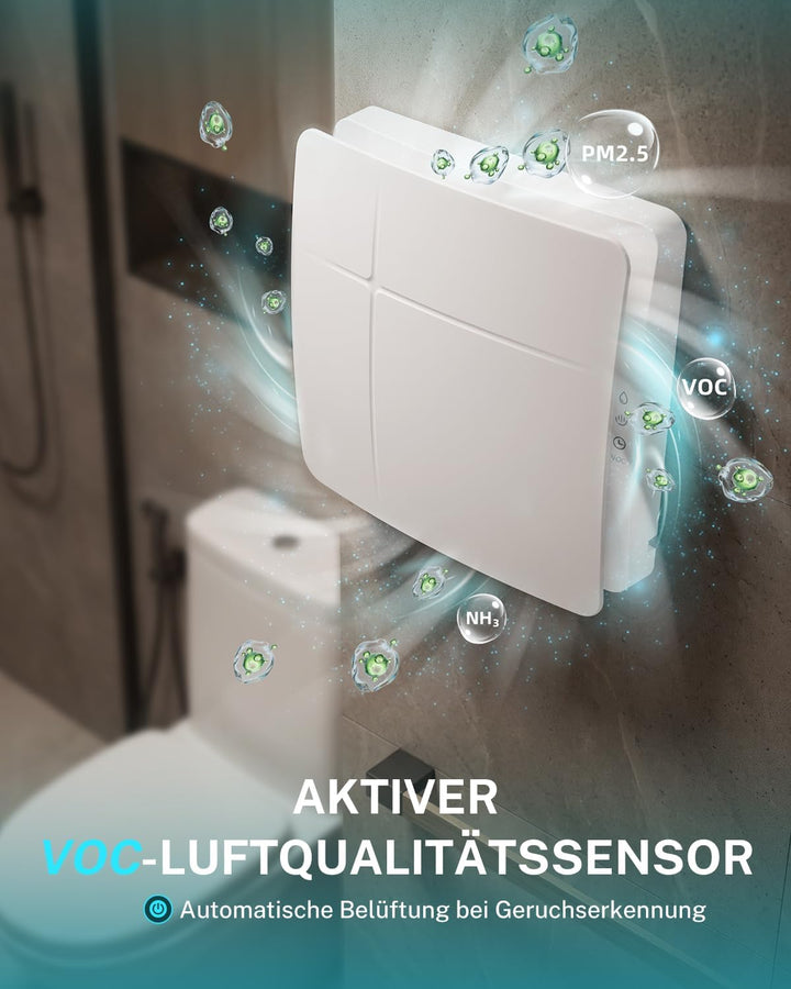 HG Power Badlüfter 102mm mit Feuchtigkeitssensor VOC-Sensor, Nachlauf-Timer 100mm Timer + Sensoren,