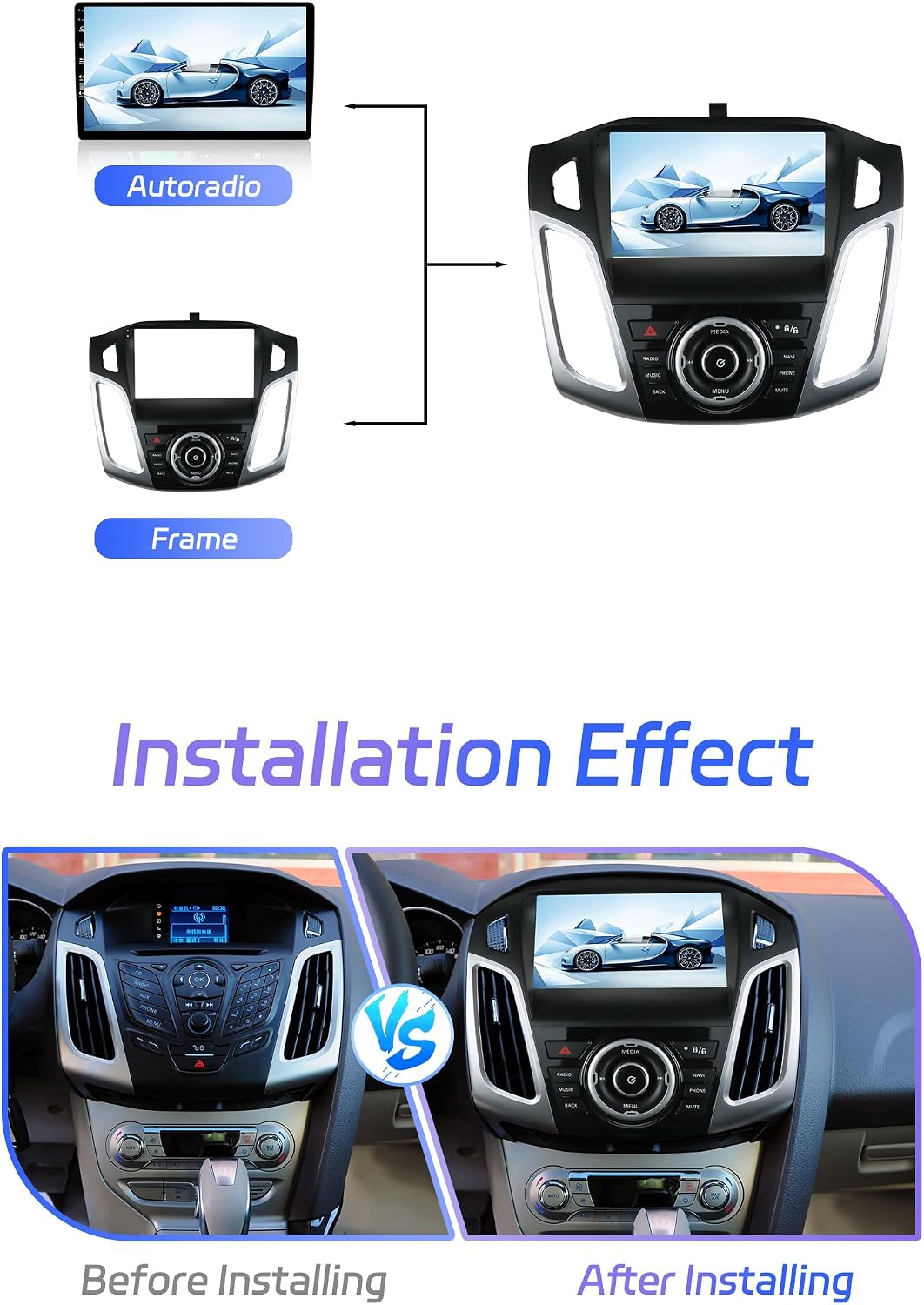 9 Zoll Android 15 Autoradio für Ford Focus (2012-2017) - Rückfahrkamera KOSTENLOS - 2G+64G - 2 Din -