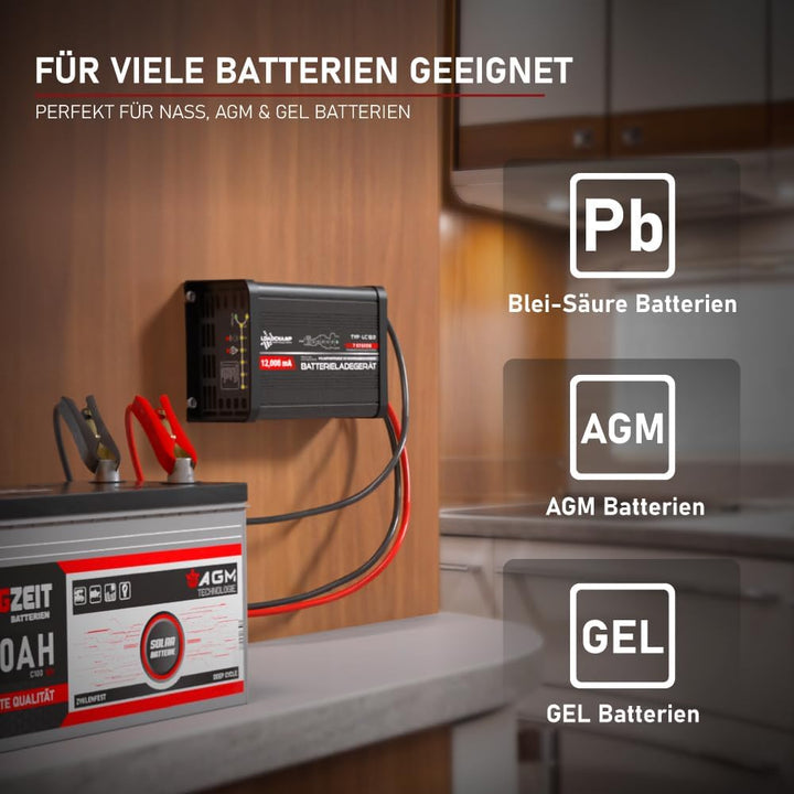 Loadchamp 12A automatisches Batterie Ladegerät AGM Gel Calcium Auto LKW Batterie 12V