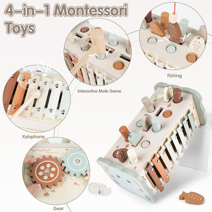 DINORUN Montessori Spielzeug ab 1 Jahr, Hammerspiel Holzspielzeug Motorikspielzeug, Xylophon Kinder
