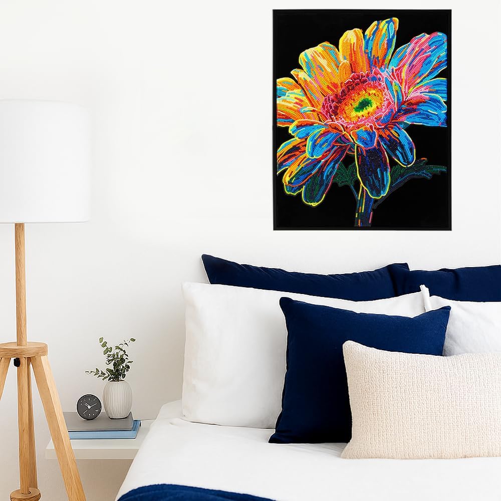DIAMOND DOTZ 2594371 Original 5D Diamond Painting Set, Neon Gerbera, mit Neonfarben und Samt, DIY Di