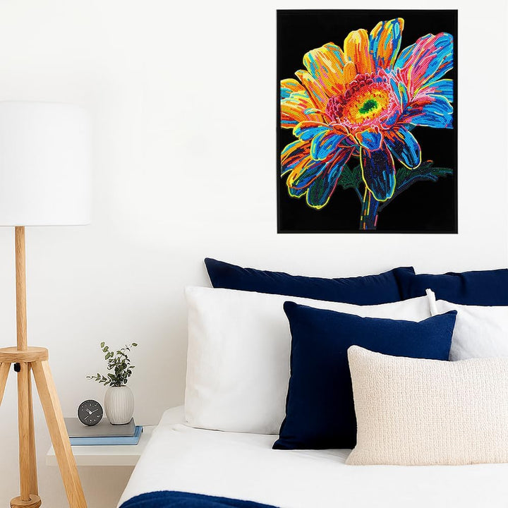 DIAMOND DOTZ 2594371 Original 5D Diamond Painting Set, Neon Gerbera, mit Neonfarben und Samt, DIY Di
