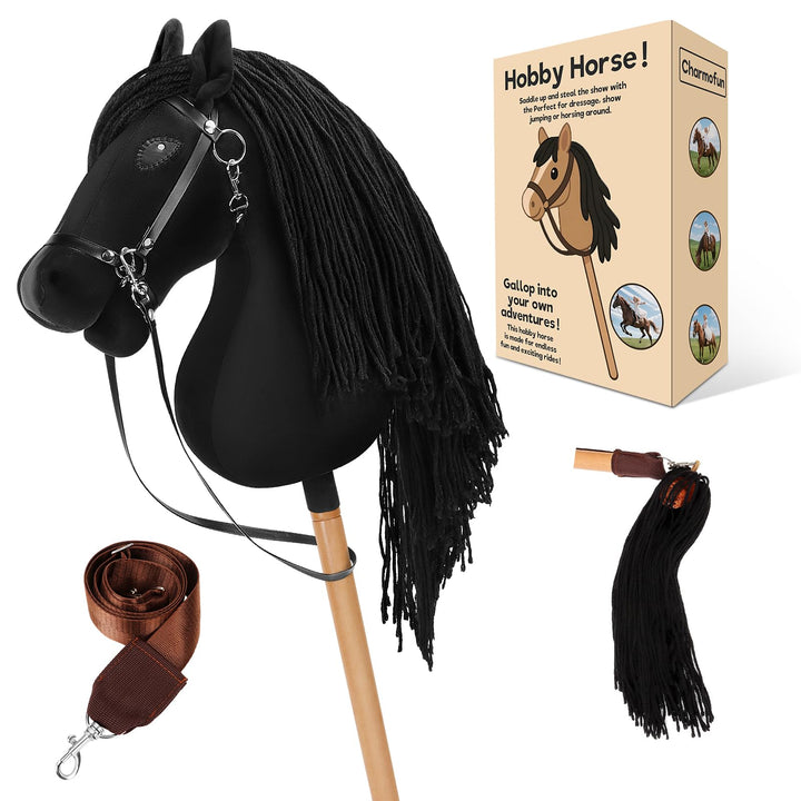 Hobby Horse, A3 Kopfgrösse Steckenpferd Kinder, Hobby Horsing mit Weichem Plüschhalfter, Fliessendem