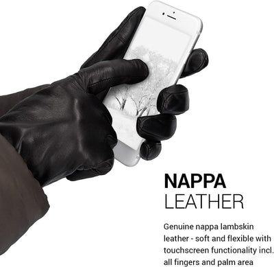 Navaris Touchscreen Nappa Lederhandschuhe für Damen - Leder Handschuhe aus Lammleder mit Kaschmir Mi