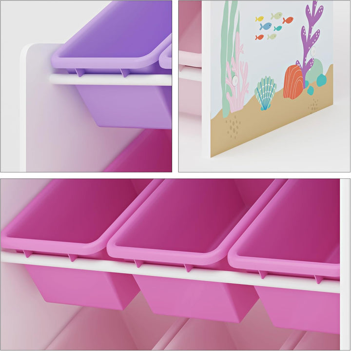 [en.casa] Kinderregal Muxía mit 9 Aufbewahrungsboxen Spielzeugregal mit Ozean-Motiv Spielregal Weiss