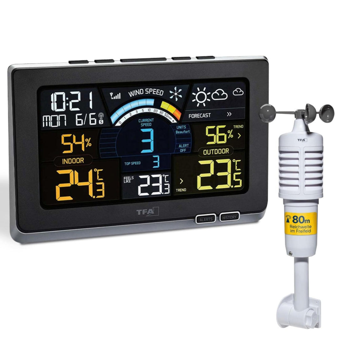TFA Dostmann Spring Breeze Funk-Wetterstation, 35.1140.01, mit Farbdisplay, Wettervorhersage mit Ala
