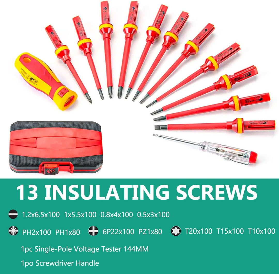 13 Stück Isolierte VDE Schraubendreher Set Elektriker, Screwdriver Set Mit Spannungsprüfer für Spann