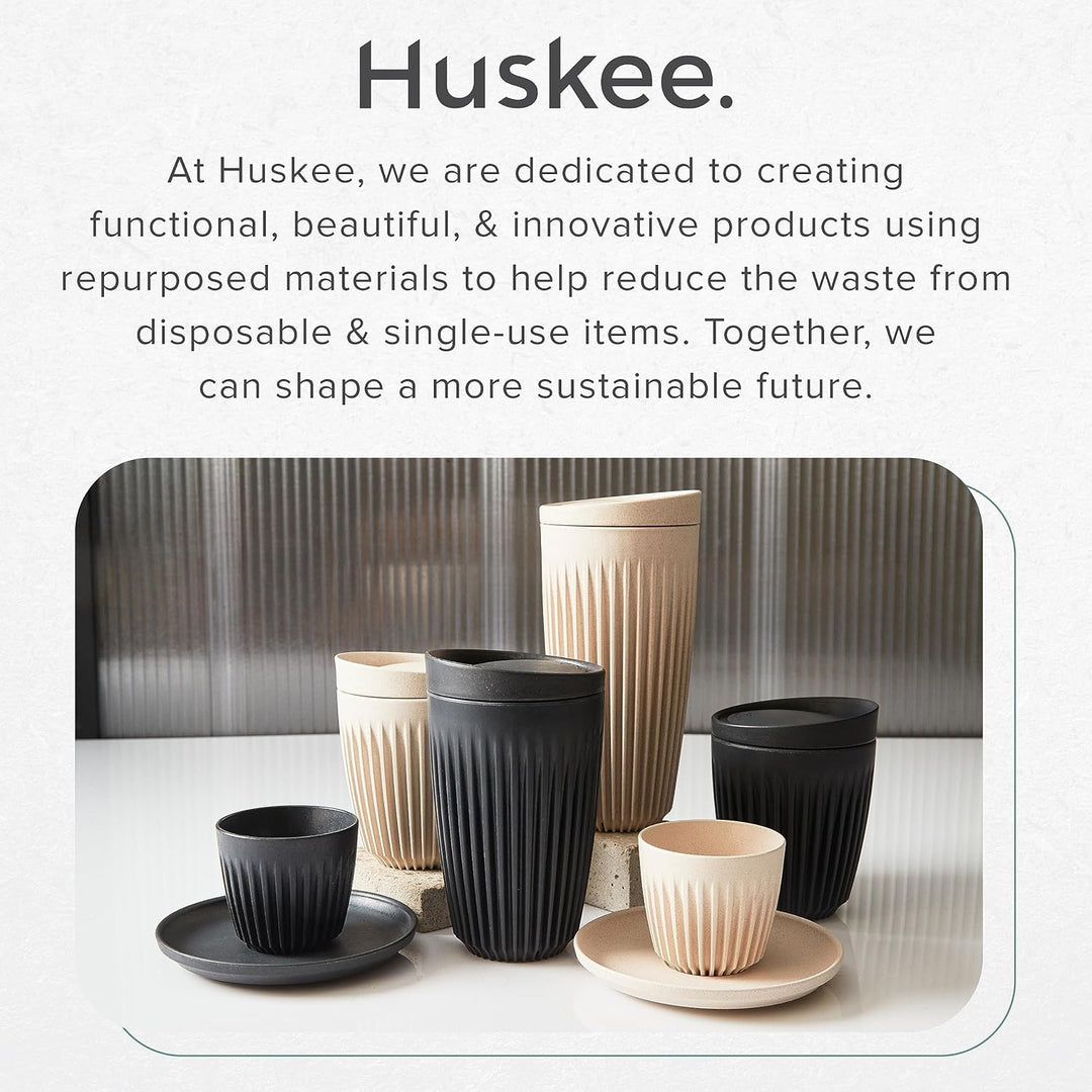 Huskee Cup & LID Charcoal | Wiederverwendbare Kaffee & Tee-Becher aus Kaffee-Schalen Schwarz 2 Stück