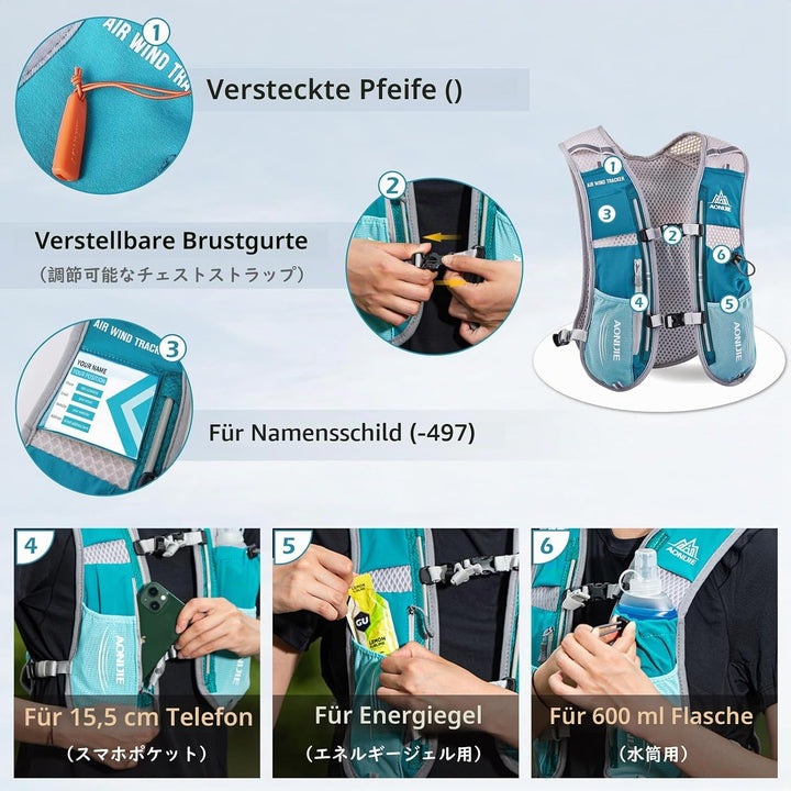 TRIWONDER 5L Ultraleichter Trinkrucksack, Trinkweste, Hydration Pack Fahrradrucksack mit 1.5L Trinkb
