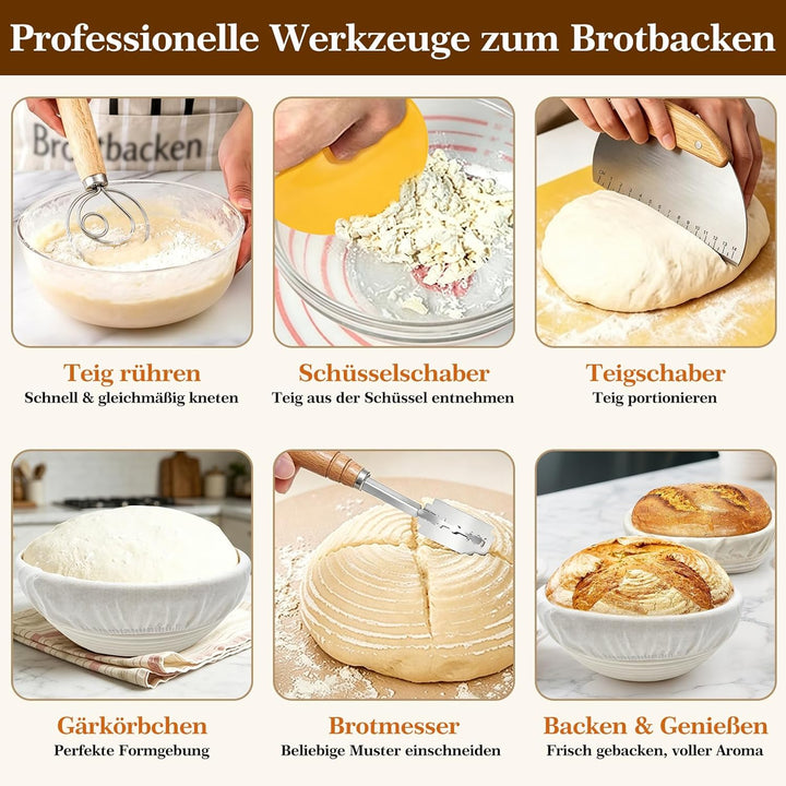 Sauerteig Starter Set mit Gärkörbchen, Brot Backen Zubehör Komplettset, Sauerteig Zubehör für perfek