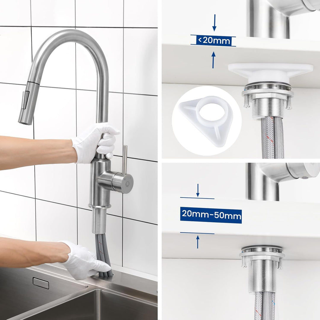 CECIPA Wasserhahn Küche, Mischbatterie Küche mit Hohem Bogen, Hochdruck Küchenarmatur mit Brause Aus