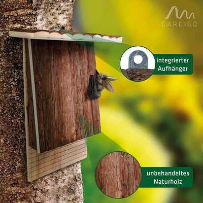 GARDIGO® Fledermauskasten aus naturbelassenem Holz I Wetterfest I Grosser Fledermaus Nistkasten zum