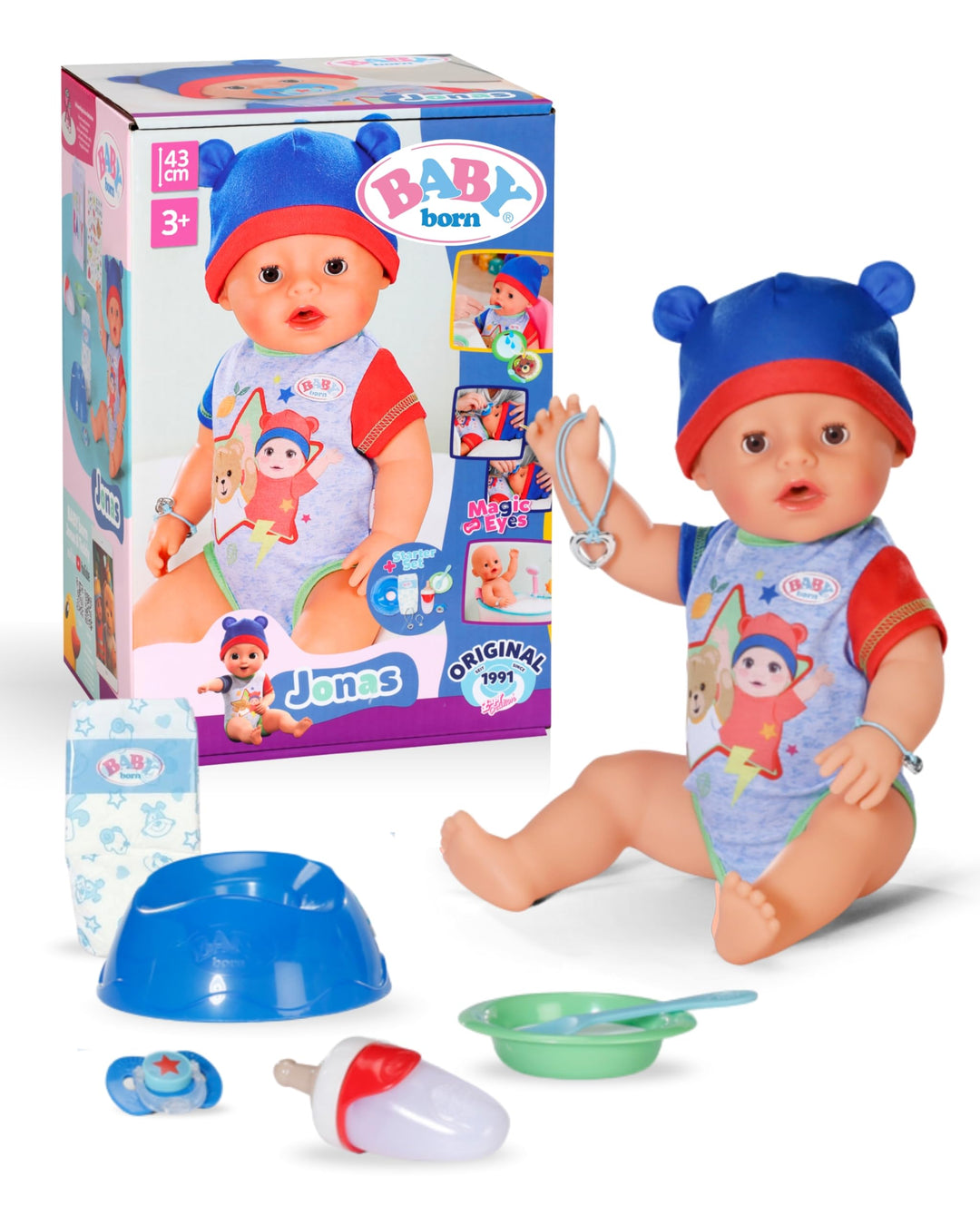 BABY born 836415 Jonas 43cm, Babypuppe mit 10 Funktionen und Accessoires, für Kinder ab 3 Jahren, fu