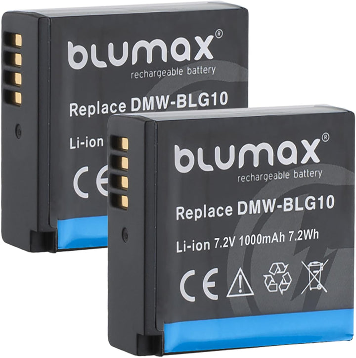 Blumax 2X Akku 1025mAh + Ladegerät Netzteil ersetzt Panasonic DMW-BLG10 e kompatibel mit Panasonic L