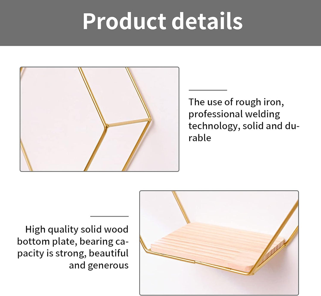 Hexagon Wandregal Metall 3er Set, Gold Deko Hängeregal Loft Wandregale, Wand Regal für Wanddeko in W