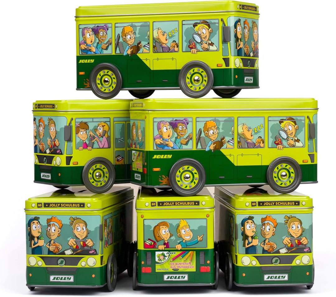 JOLLY Schulbus Schulset, 38-teilig, Buntstifte, Fasermaler, Lineal, Geodreieck, Wasserpinsel, Malbuc