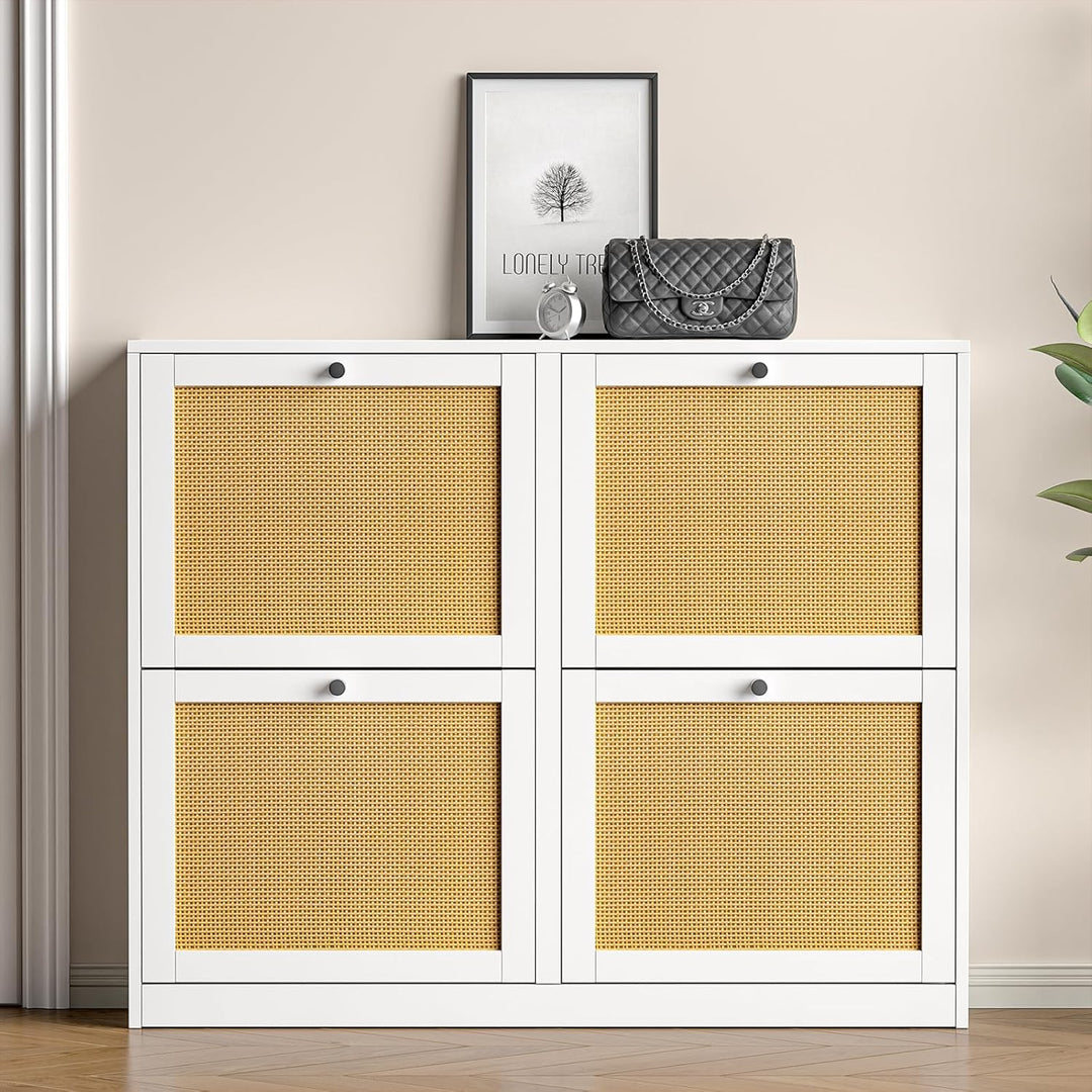 Schuhschrank mit 4 Klappen, platzsparender Schuhkipper Schuhschränke, Schuhablage Verstellbar Hoch K