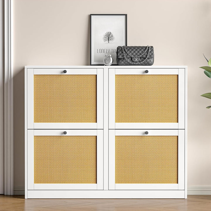 Schuhschrank mit 4 Klappen, platzsparender Schuhkipper Schuhschränke, Schuhablage Verstellbar Hoch K