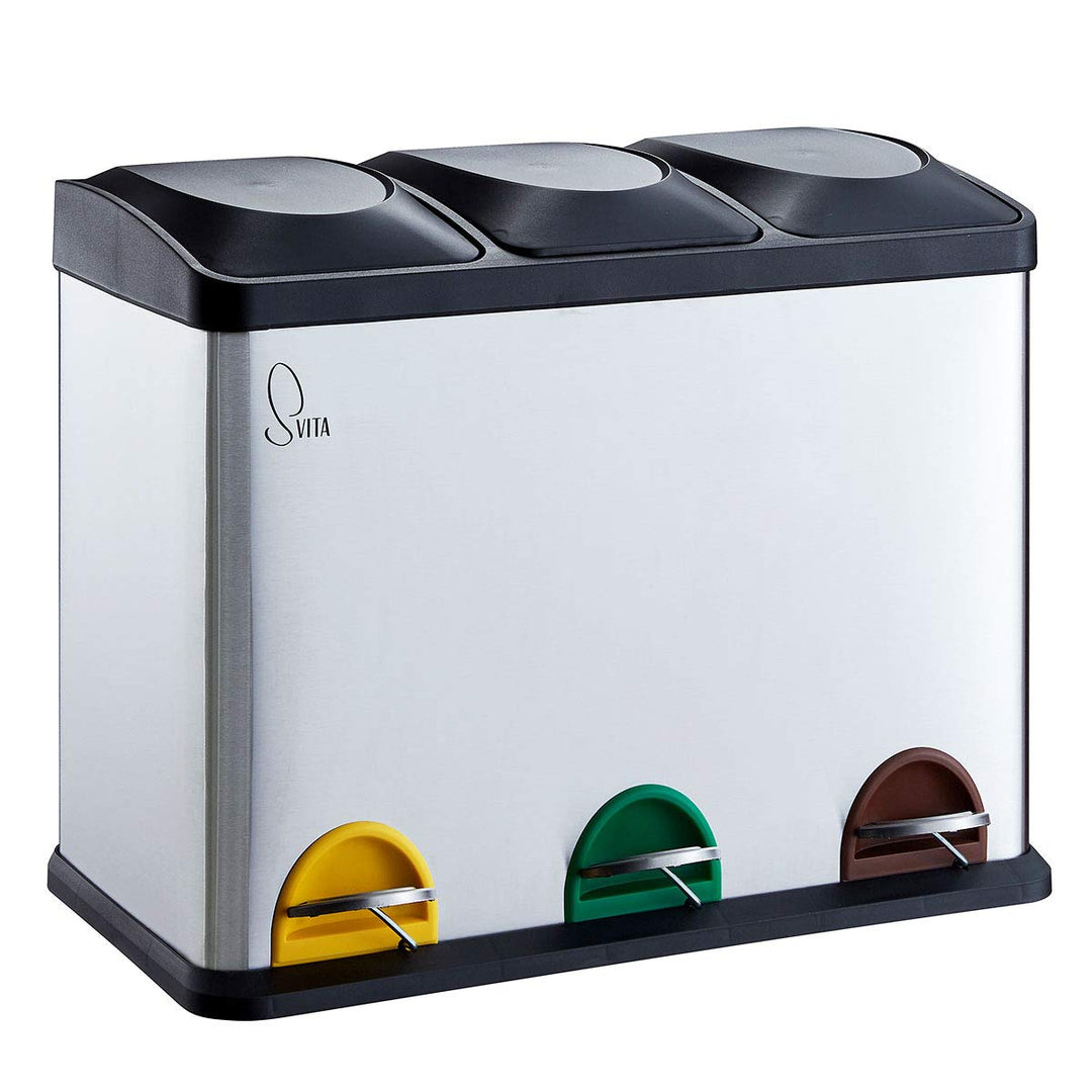 SVITA TC3X15 Treteimer Edelstahl 45 Liter Silber 3X 15L dreifach Abfalleimer 3er-Mülleimer Mülltrenn