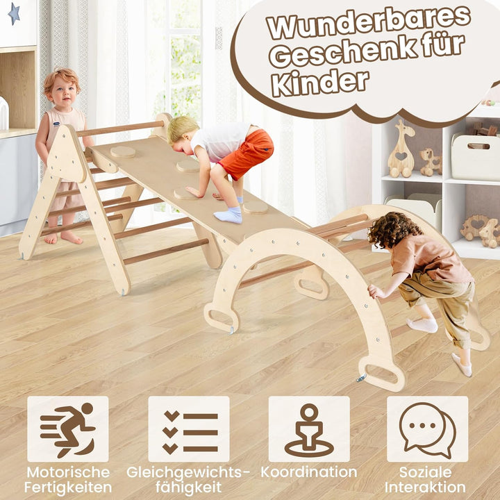 DREAMADE Montessori Kletterdreieck mit Kletterbogen und Rutsche, Holzdreieck für Kleinkinder ab 1 Ja