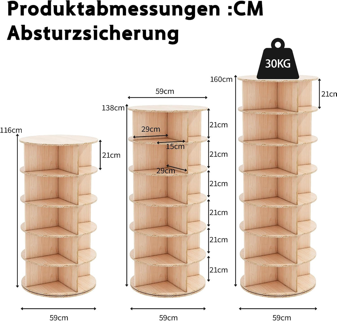 Drehbarer Schuhschrank mit 7 Ebenen, 360° Schuhschrank mit Rundregalen, Karussell für Hüte und Handt