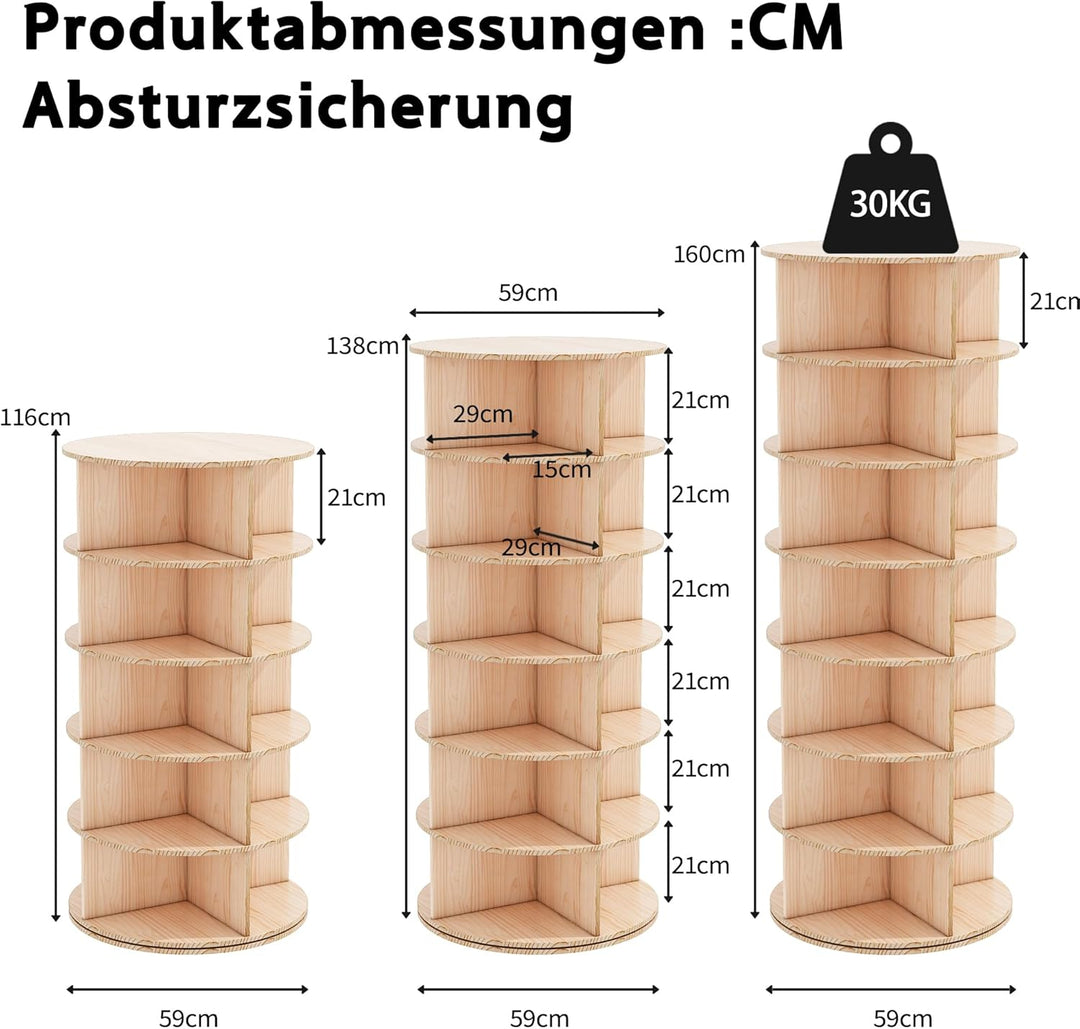 Drehbarer Schuhschrank mit 5 Ebenen, 360° Schuhschrank mit Rundregalen, Karussell für Hüte und Handt