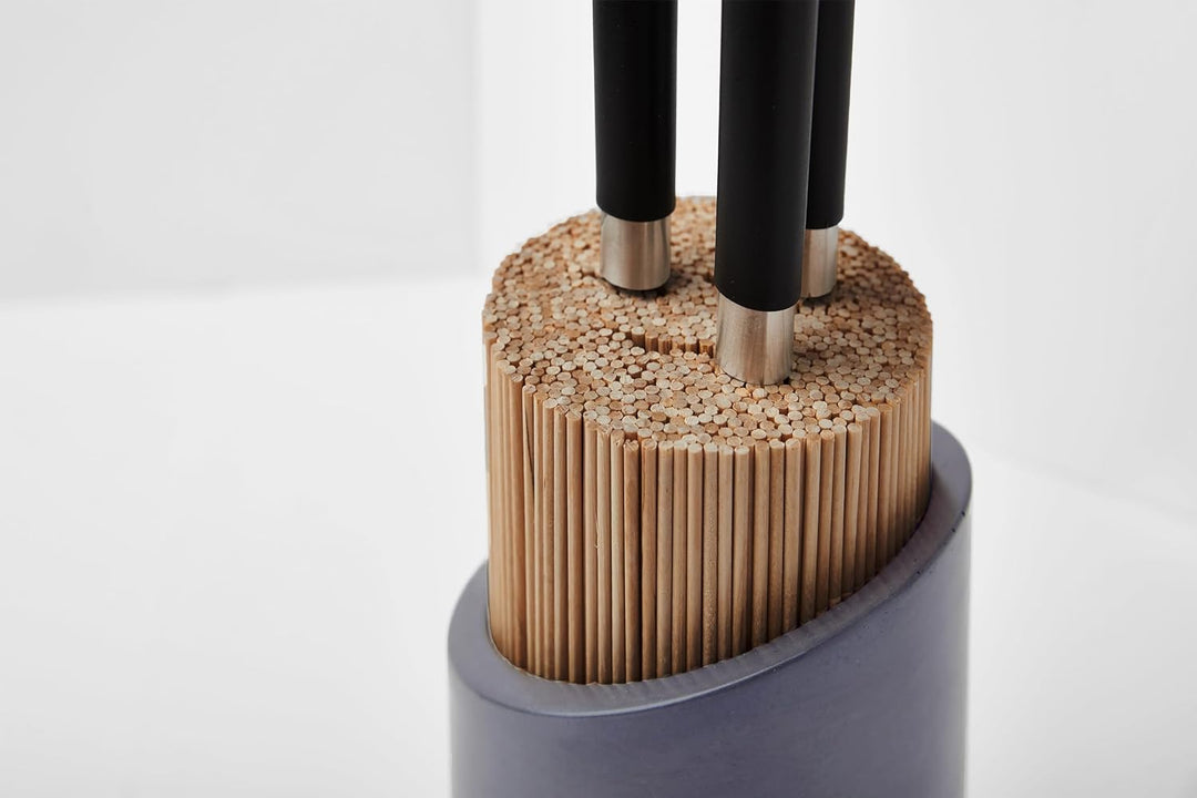 Messerblock & Löffelhalter Set - aus Beton und Bambus | Rund | 21 x 12cm | Handarbeit von GRAURAUM S