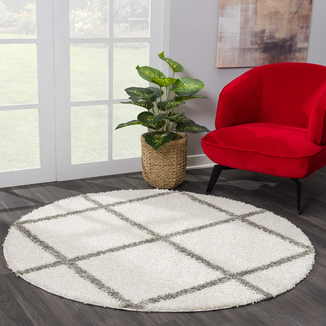 SANAT Madrid Shaggy Teppich Rund - Hochflor Teppiche für Wohnzimmer, Schlafzimmer, Küche - Creme, Gr