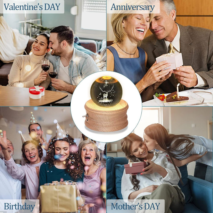 【Valentinstagsgeschenk】 Kibuhain 3D Kristallkugel Spieluhr mit Projektion LED Licht und drehbarer Ho