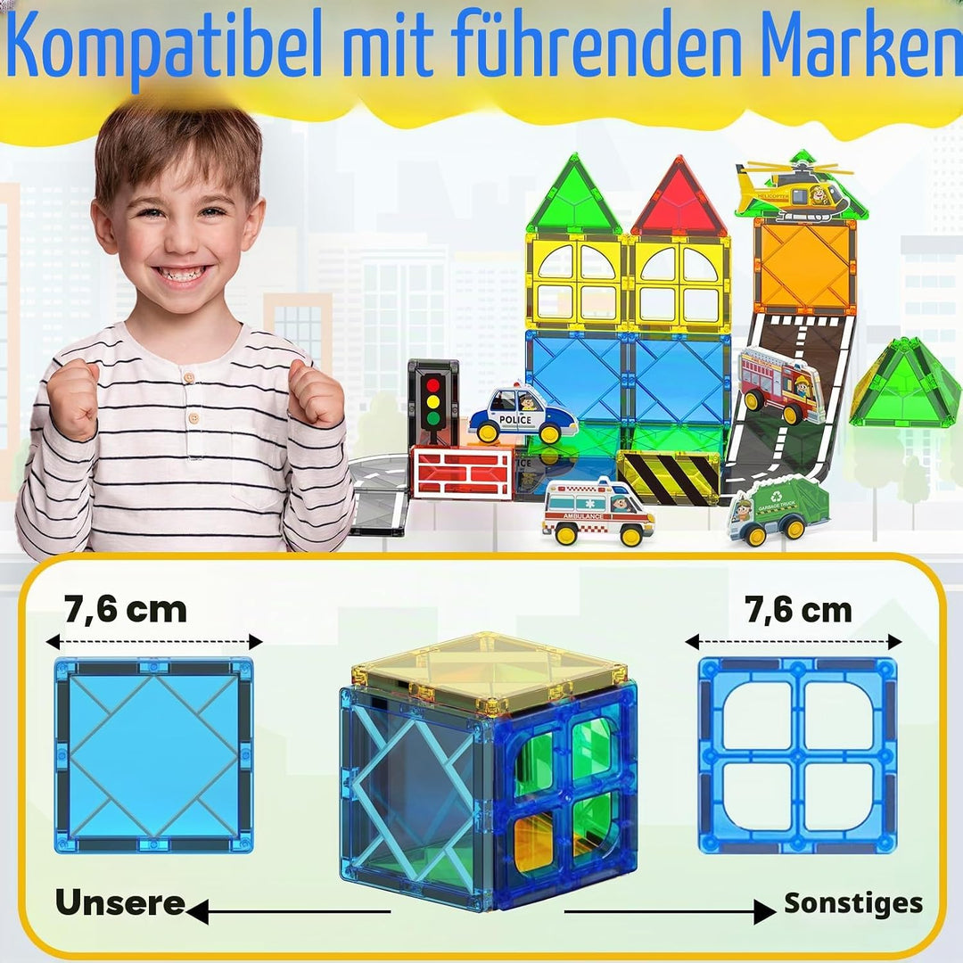 Oriate Stadt Magnetische Magnet Bausteine Spielzeug Set，Rollende Cars Kompatibel Mit Magnetbausteine