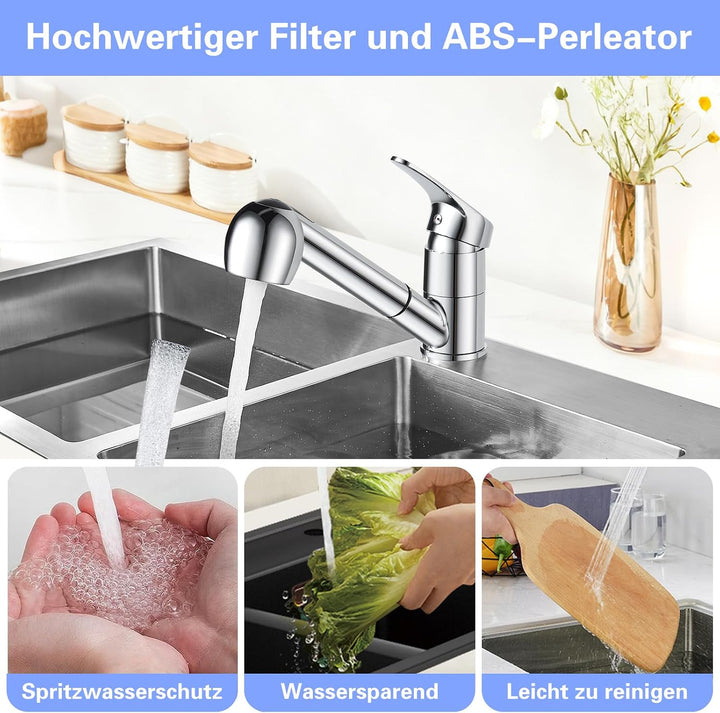 Namuoto Küchenarmatur Ausziehbar, 360° Drehbar Wasserhahn Küche, Spültischarmatur Küche mit Säulenty