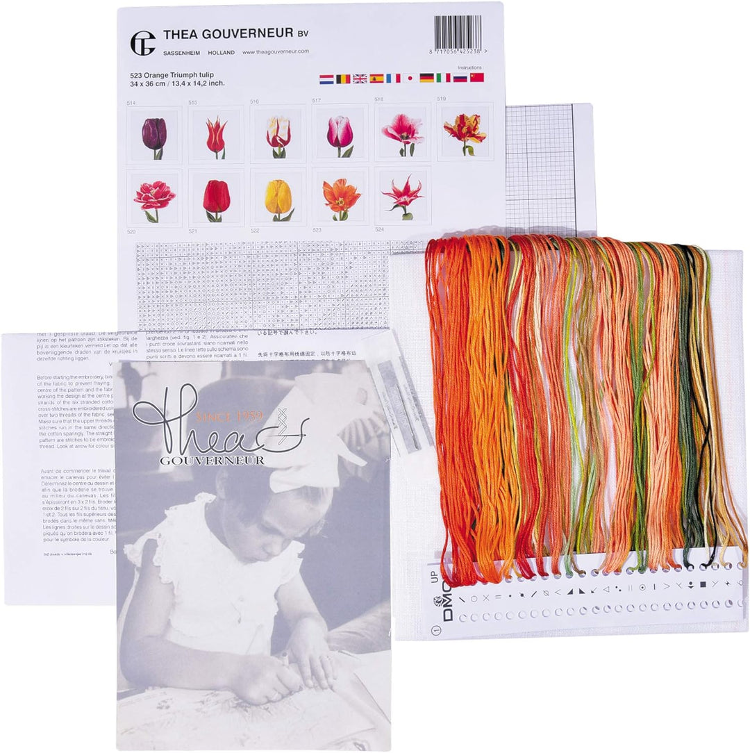 Thea Gouverneur - Kreuzstich-Set - Orange Triuph Tulpe - Leinen - 32 Count - Für Erwachsene - 523 34
