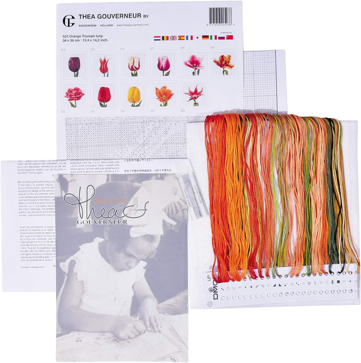 Thea Gouverneur - Kreuzstich-Set - Orange Triuph Tulpe - Leinen - 32 Count - Für Erwachsene - 523 34