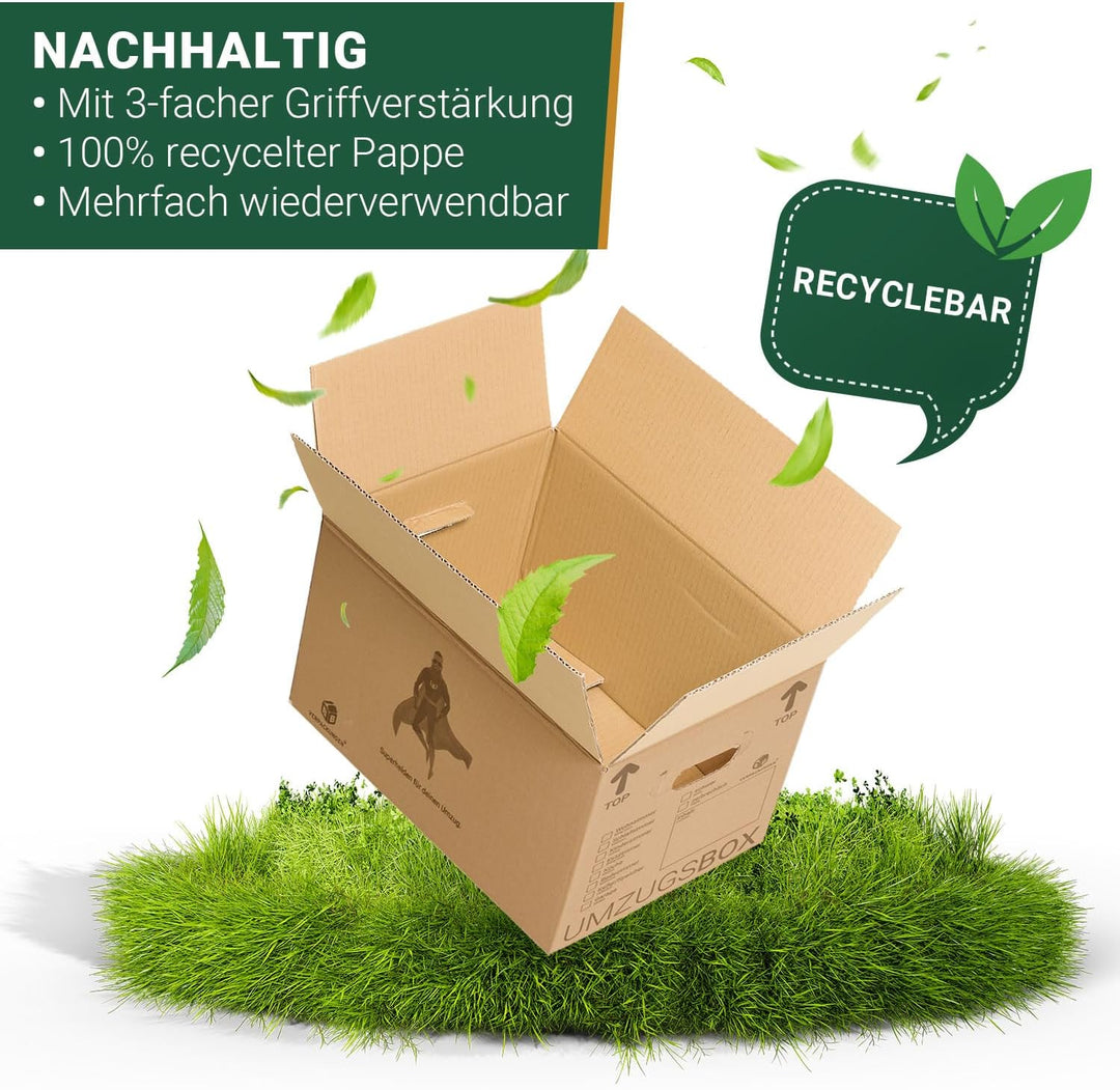 BB-Verpackungen 15 x Umzugskarton aus recycelter Pappe, sehr stabil mit doppeltem Boden (belastbar b