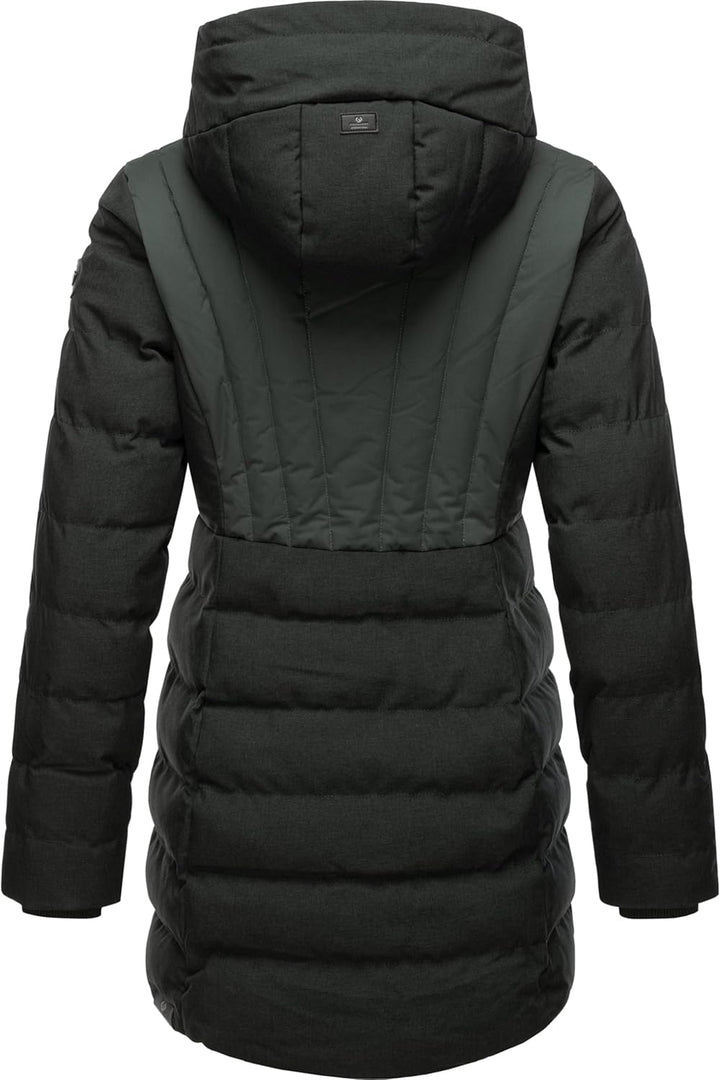 Ragwear Damen Wintermantel Warmer wasserdichter Steppmantel lang mit Kapuze Ashanta Block XS-6XL XXL