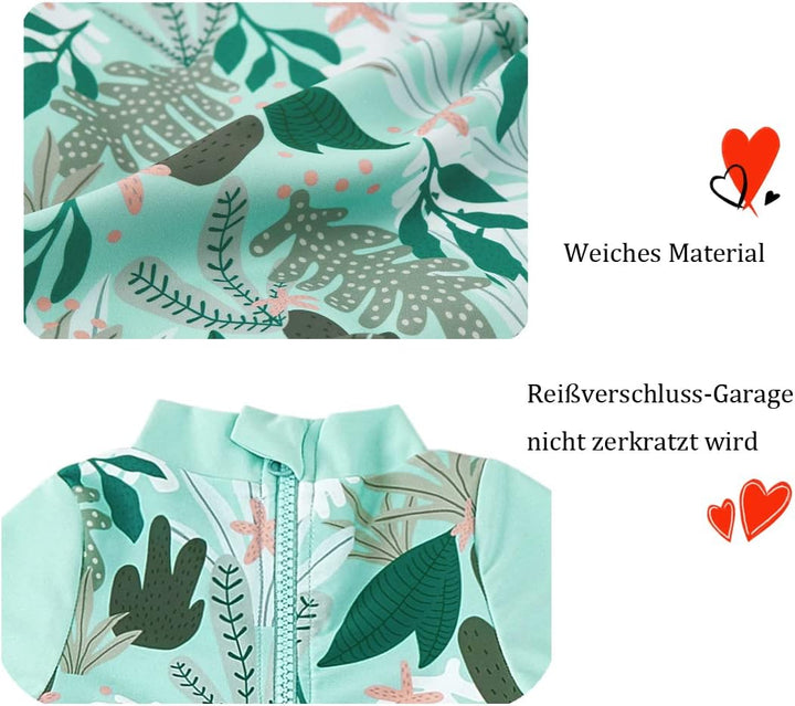 UMELOK Baby Badebekleidung Mädchen Badeanzug mit Sonnenhut UV Schutz 0-3 Monate Grüne,tropische Pfla