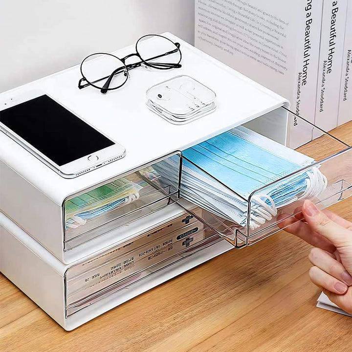 Schubladenbox Schreibtisch mit 3-Schubladen: 2 Stück Büro Organizer mit Schubladen Gross, Stapelbar