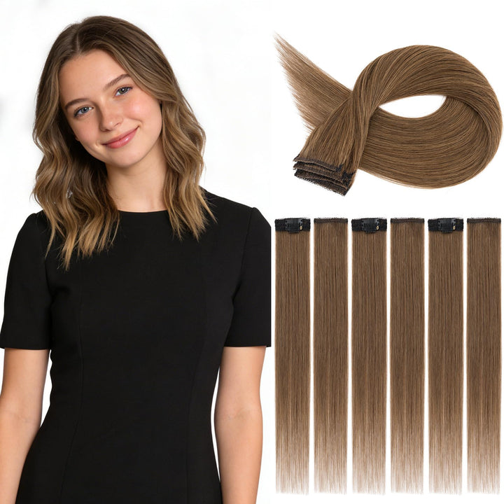 S-noilite Clip in Extensions Echthaar 6 Stück Balayage Haarverlängerung Echthaar Highlights für Frau