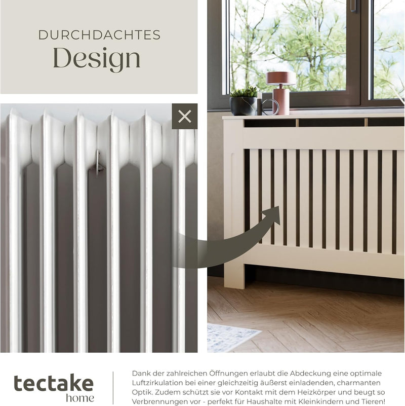 tectake® Heizkörperverkleidung, Holzverkleidung MDF, Heizungsverkleidung weiss mit Lamellen, Heizkör