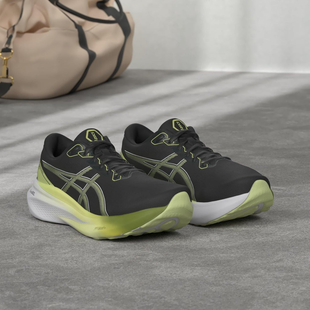 ASICS Kayano 30 Mann Laufschuhe Blau Weiss 38 EU Black Glow Yellow, 38 EU Black Glow Yellow