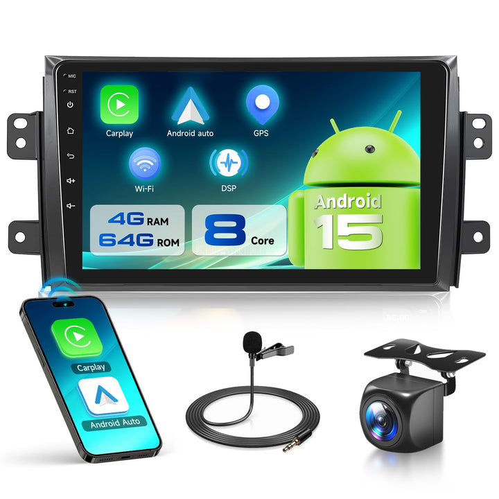 8 Kern 4G+64G Autoradio Android 15 für Suzuki SX4 2006-2013 Fiat Sedici 2005-2014, 9 Zoll 1280*720P