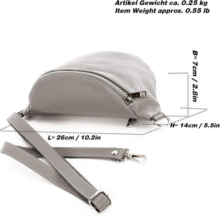 modamoda de - T211 - ital. Hüfttasche Bauchtasche Brusttasche Medium aus weichem Leder, Farbe:Graugr