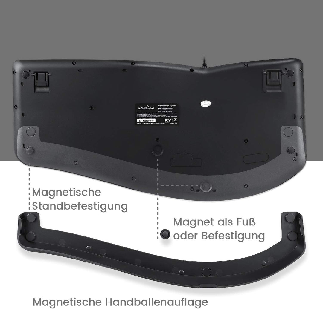 Perixx Periduo-505, Ergonomische Tastatur und Vertikale Maus Desktop Set, Geteiltes Tastenfeld, 4-We
